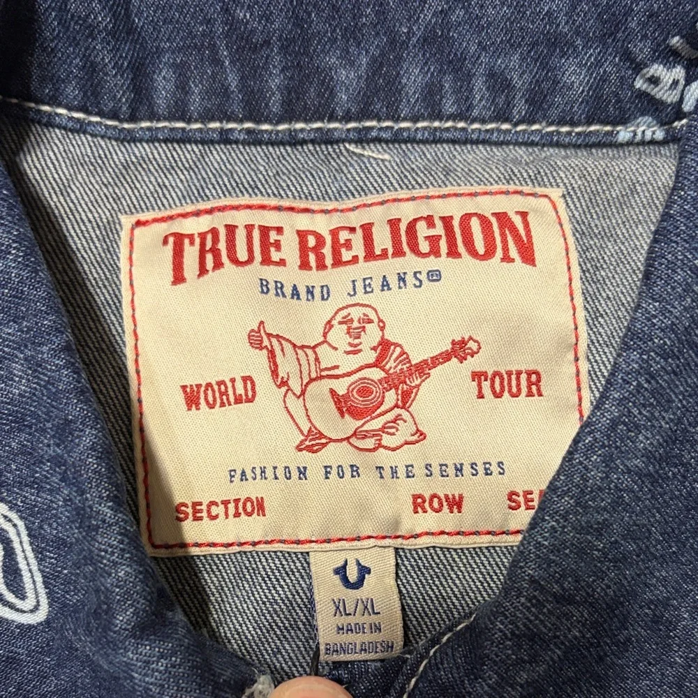 True Religion AOP Logo Denim SN Jacket Medium Rustic Barn Wash Size XL NWT - Picture 6 of 12